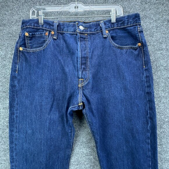 Levis 501 Jeans Mens 36x30 (36x29) Blue Button Up Dark Wash Straight Leg - Picture 2 of 15